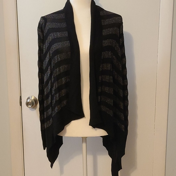 Calvin Klein Black and Metallic Striped Cardigan - Picture 1 of 6